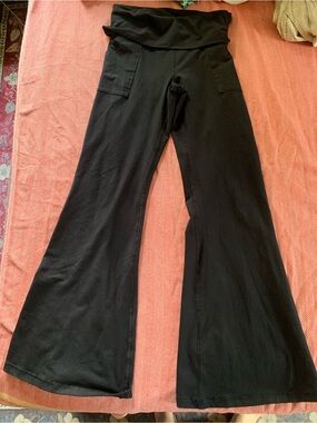 aerie Black Wide-Leg Foldover Waist Leggings